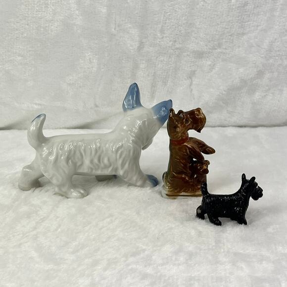 Lot 3 Vintage Japan Dog Figurines Porcelain Terrier Scottie Mixed Glaze Styles - Picture 3 of 14